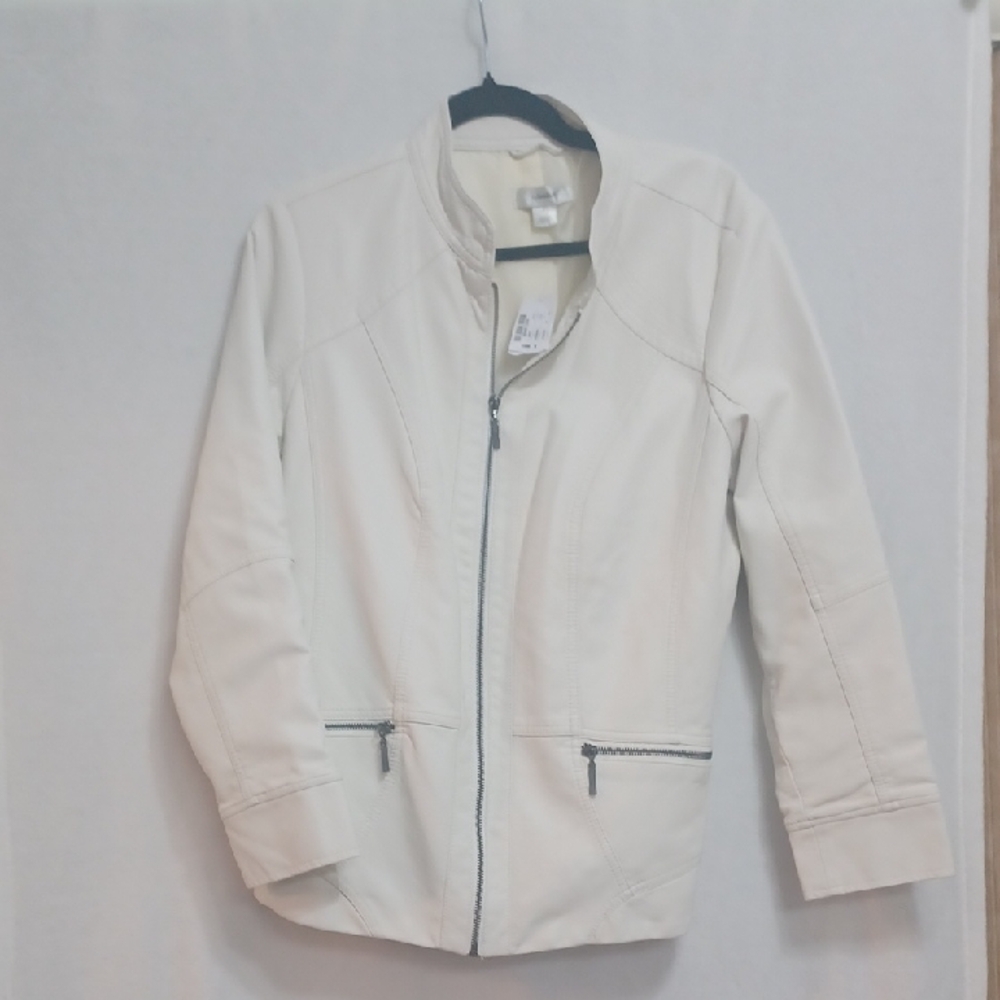 CJ Banks Women's Cream Leather Jacket